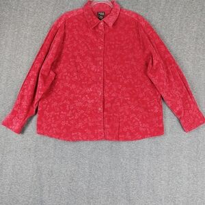 GUIDE SERIES WOMENS RED FLORAL CORDUROY LONG SLEEVE BUTTON FRONT SHIRT SIZE 3XL